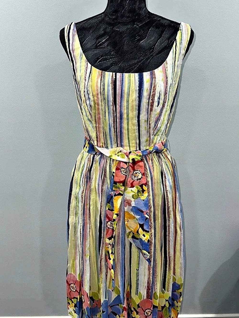 Suzi Chin  by Maggy Boutique Floral Stripe Midi Dress Size 4